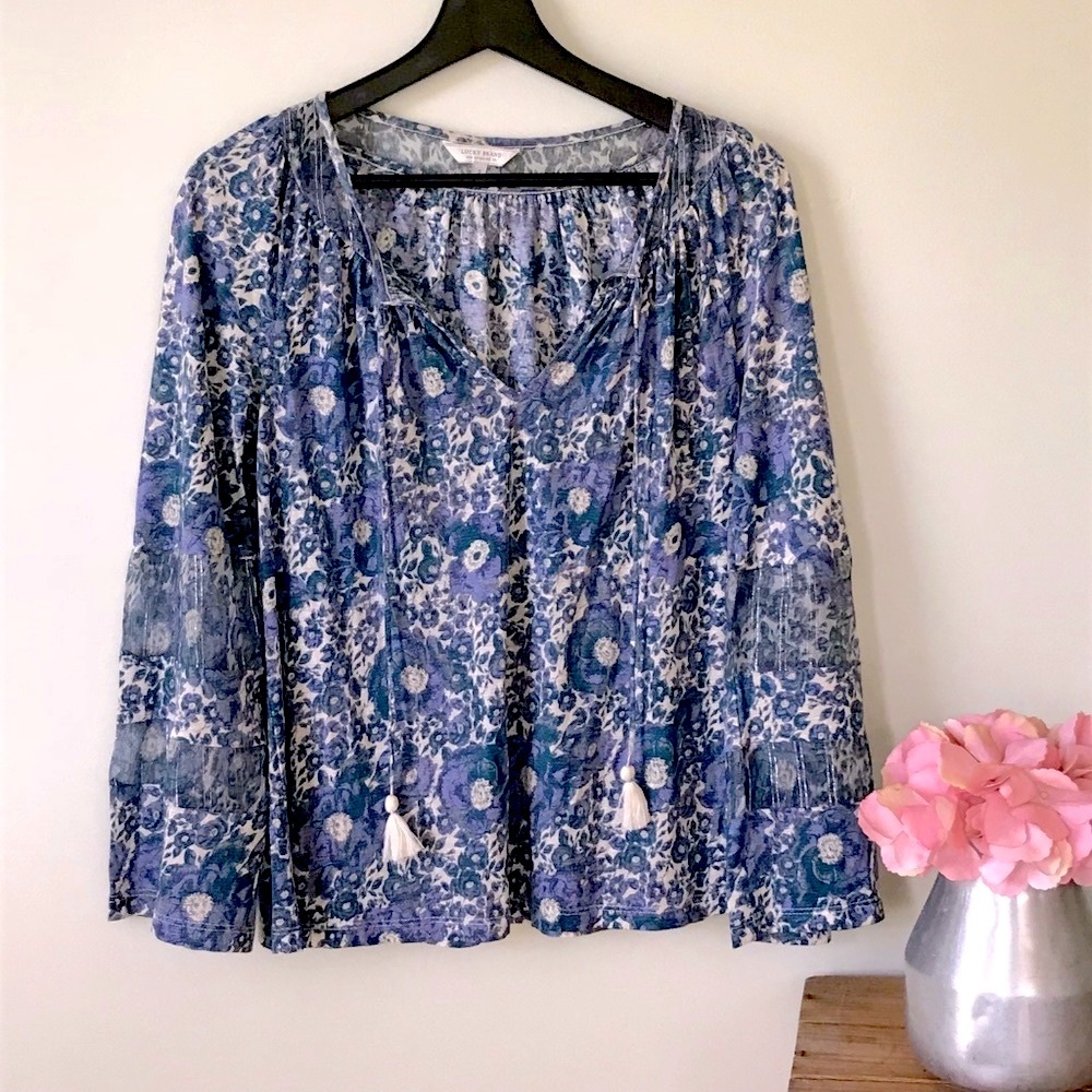 Lucky Brand Small Boho  Blouse with Tassels